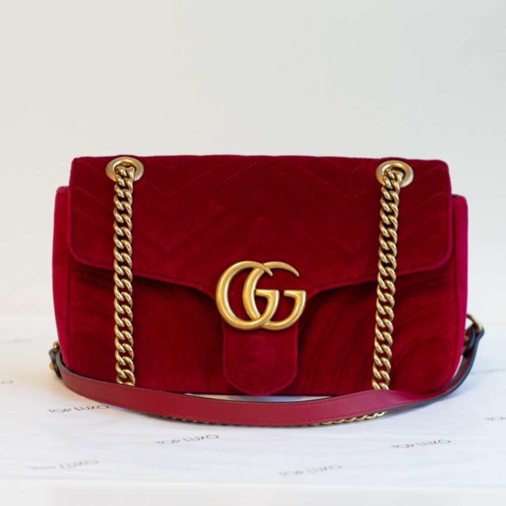 Bolsa Gucci vermelha veludo Marmont - Top Luxo