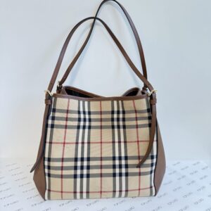 Bolsa Burberry tote xadrez e couro