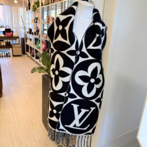 Cachecol LV medallion preto/branco